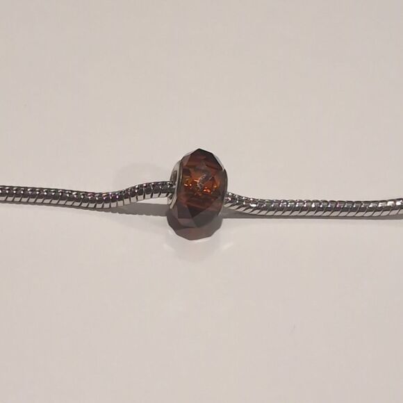 Silver Brown Faceted Charm for Pandora Style Bracelet‎ - Picture 1 of 5